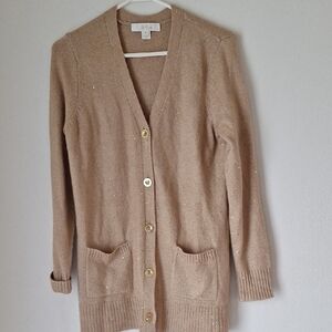 Casual Any Weather Classic  Lilly Pulitzer Gold Button Tan Cardigan Size Small